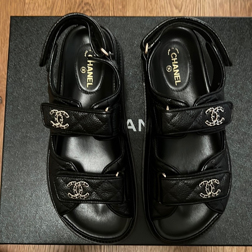 Grained Calfskin Velcro Dad Sandals 36.5 Black